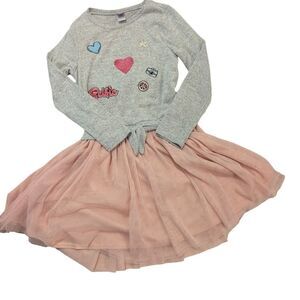 Girls' Gray and Pink Dress with Fun Patches‎